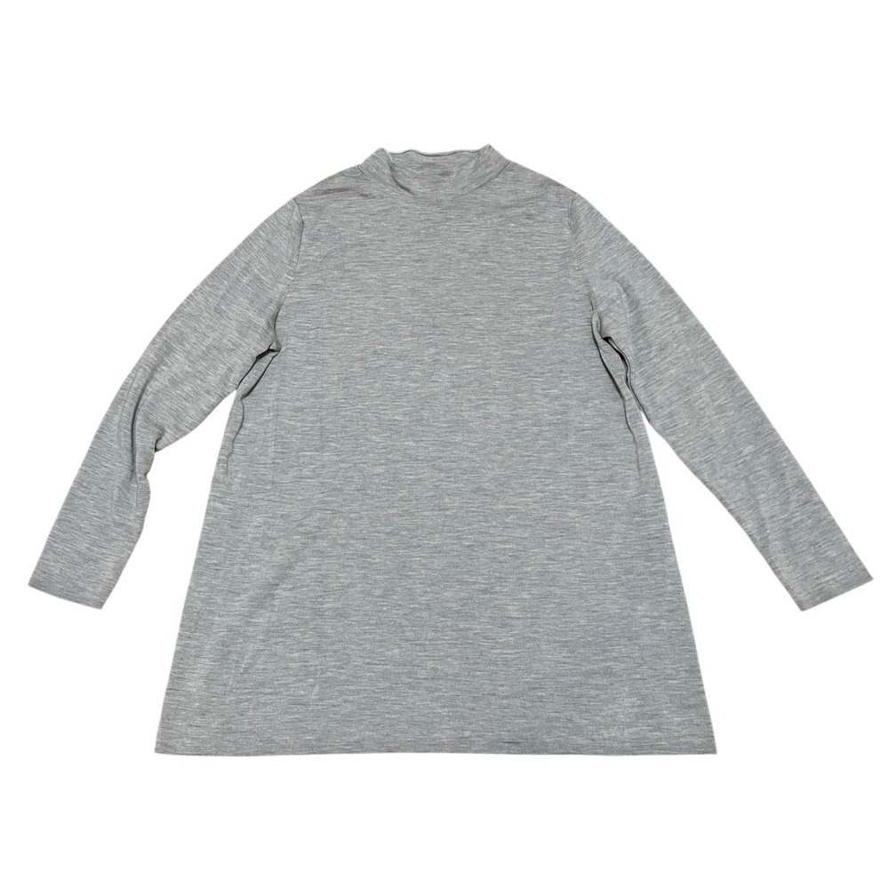 COS‎ Women's Large Gray 100% Wool Mock Neck Long Sleeve Tunic Top Heathered Knit